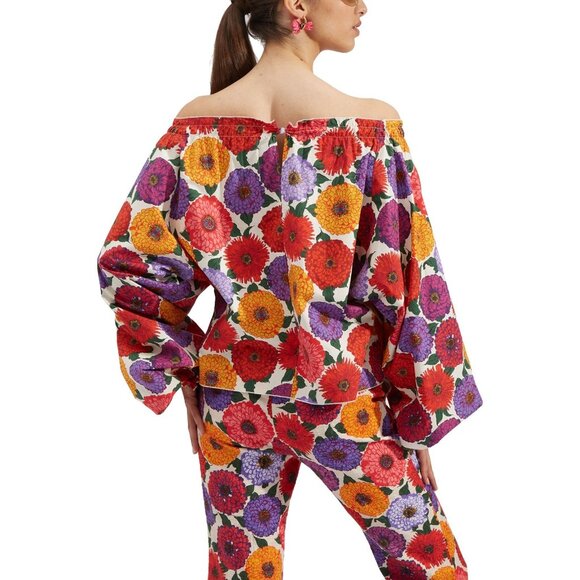 LA DoubleJ Zinnie Multicolor Floral Ruffle Neck Boho Top $520, Size S - Picture 2 of 11